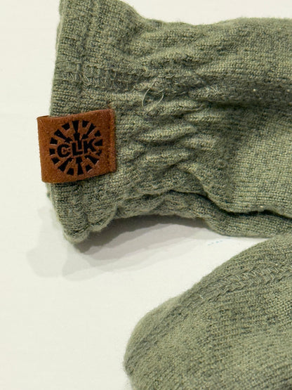 CLK Olive Green Knit Baby Mittens with Cord