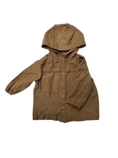 Old Navy Khaki Hooded Snap Jacket 6-12M