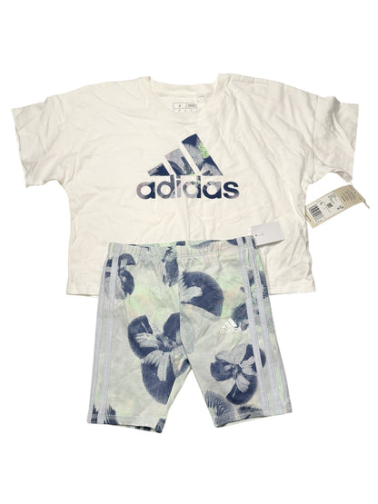 New Adidas Floral Bike Short & Tee Set Size 5/ 6