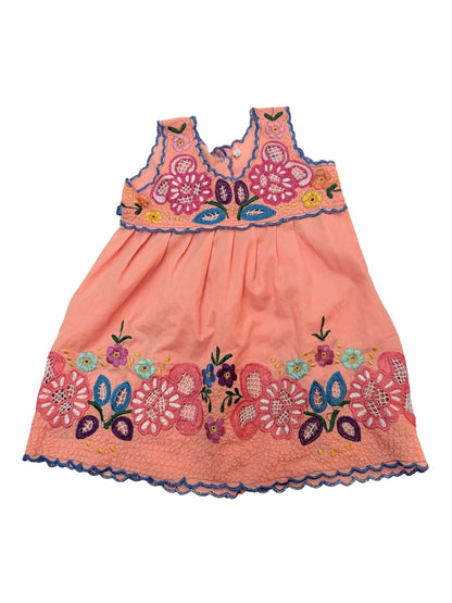 Mexican Embroidered Floral Peach Dress Kids 1Y