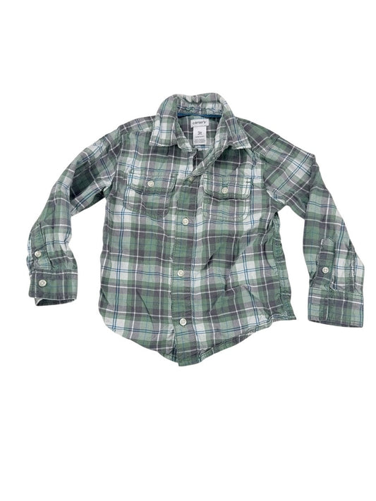 Carter's Green Plaid Button-Up Shirt 3T