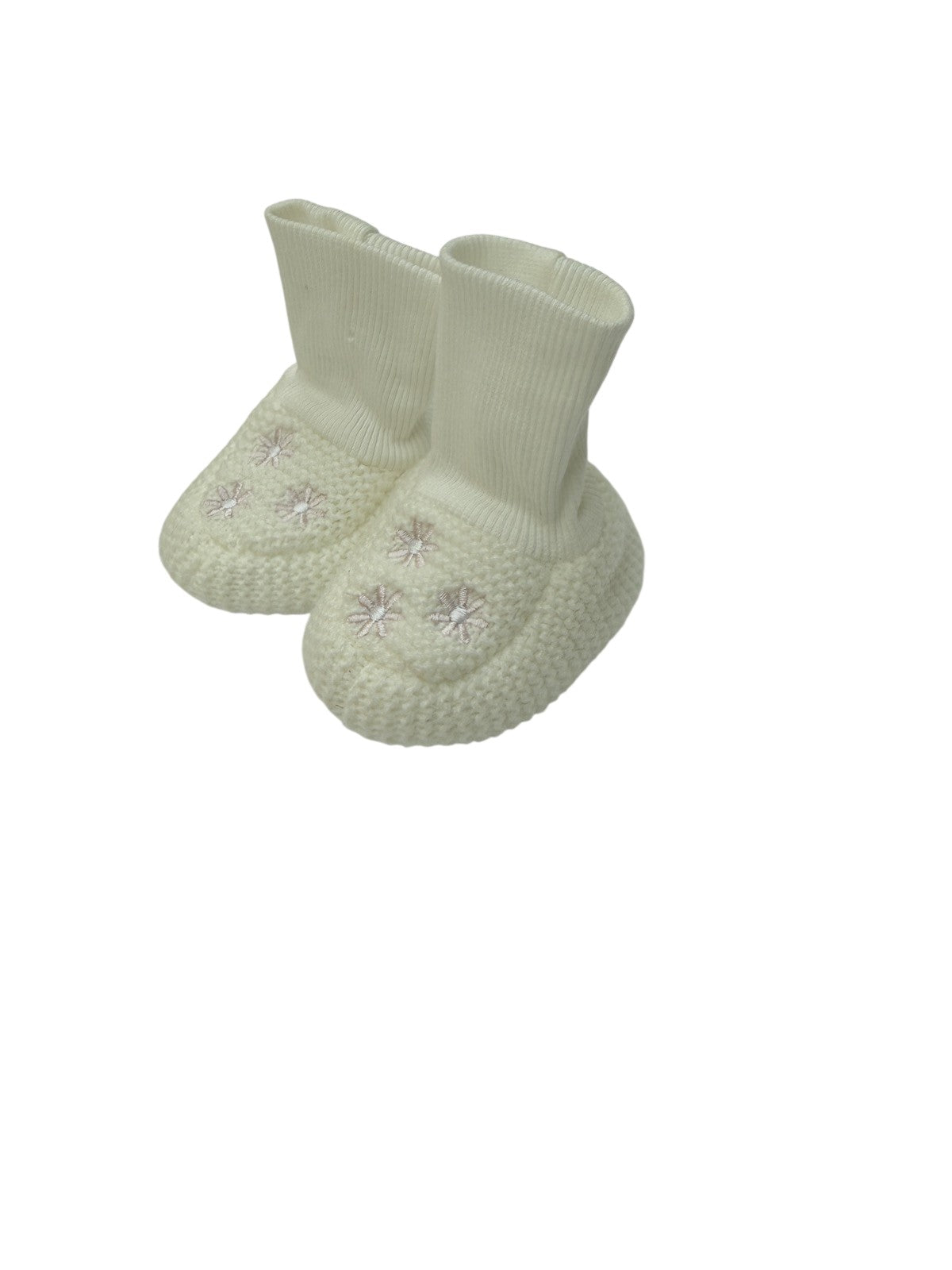 Knit Baby Booties Cream Floral Embroidery 0-3m