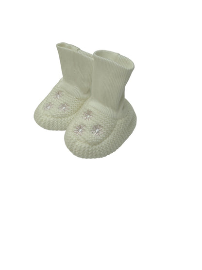 Knit Baby Booties Cream Floral Embroidery 0-3m