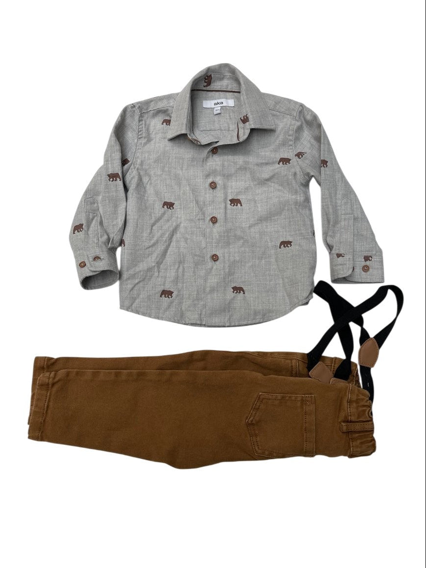 aka Bear Print Shirt and Pants Set 18M