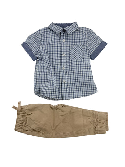 Ben Sherman Plaid Shirt and Khaki Pants Set 12m