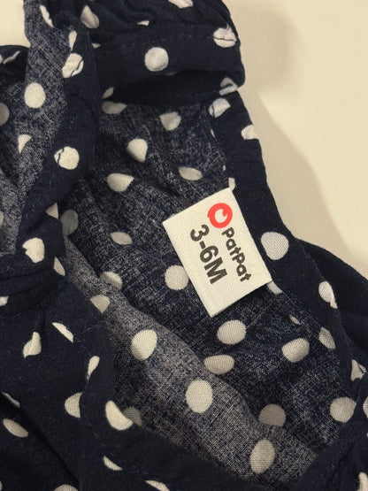 PatPat Navy Polka Dot Ruffle Romper 3-6M