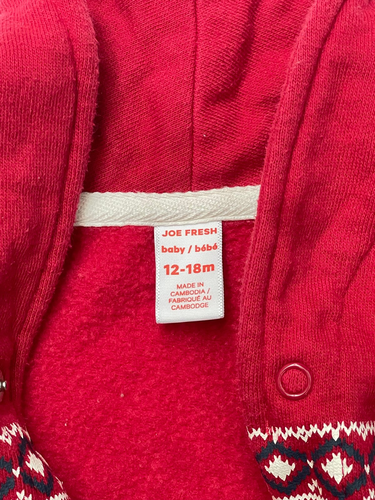 Joe Fresh Red Fair Isle Hooded Romper 12-18M