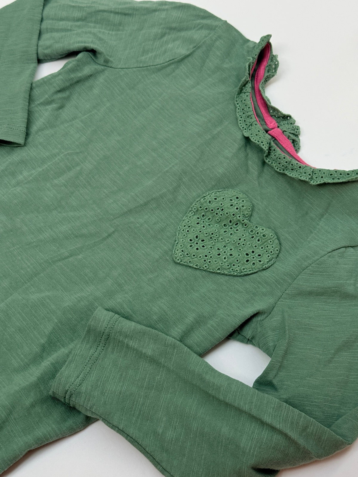 Boden Green Eyelet Heart Long Sleeve Top 4-5Y