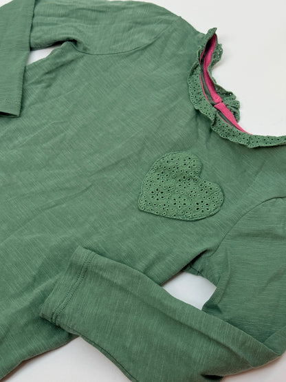 Boden Green Eyelet Heart Long Sleeve Top 4-5Y