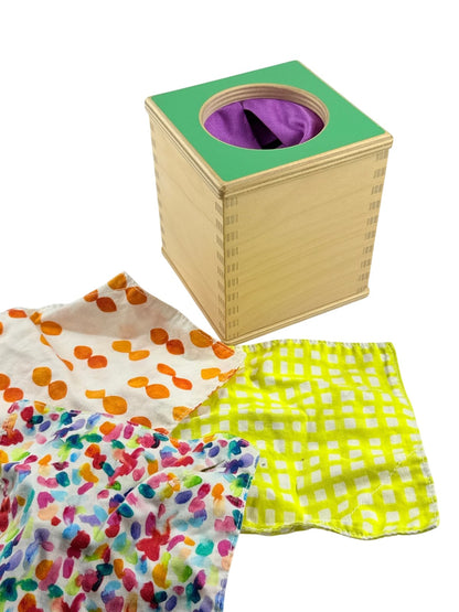 Lovevery Wooden Tissue Box Toy with Scarves