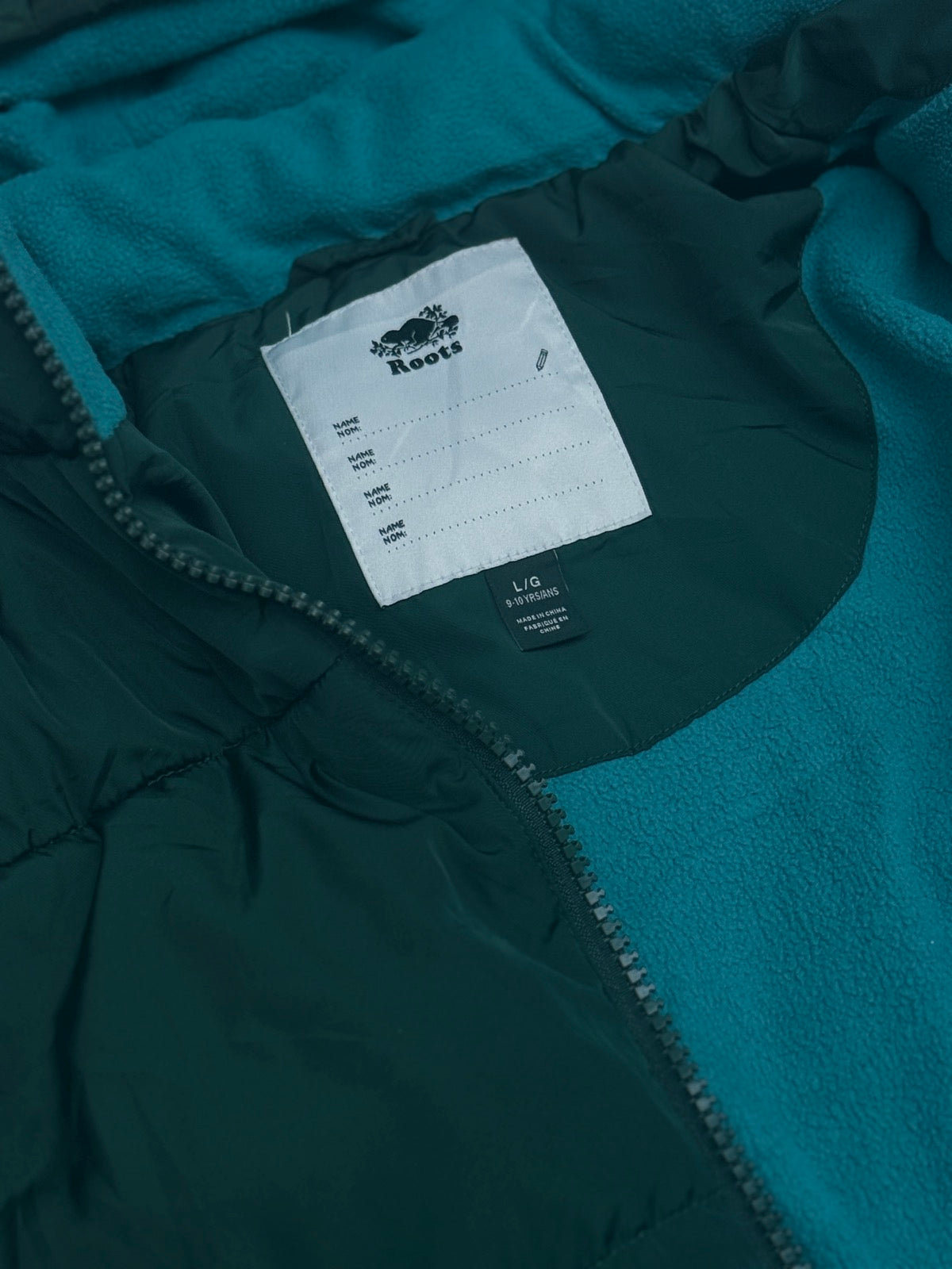Roots Green Puffer Hooded Jacket Size 9-10