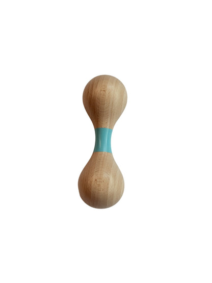 Wooden Baby Rattle Dumbbell Shape Teal