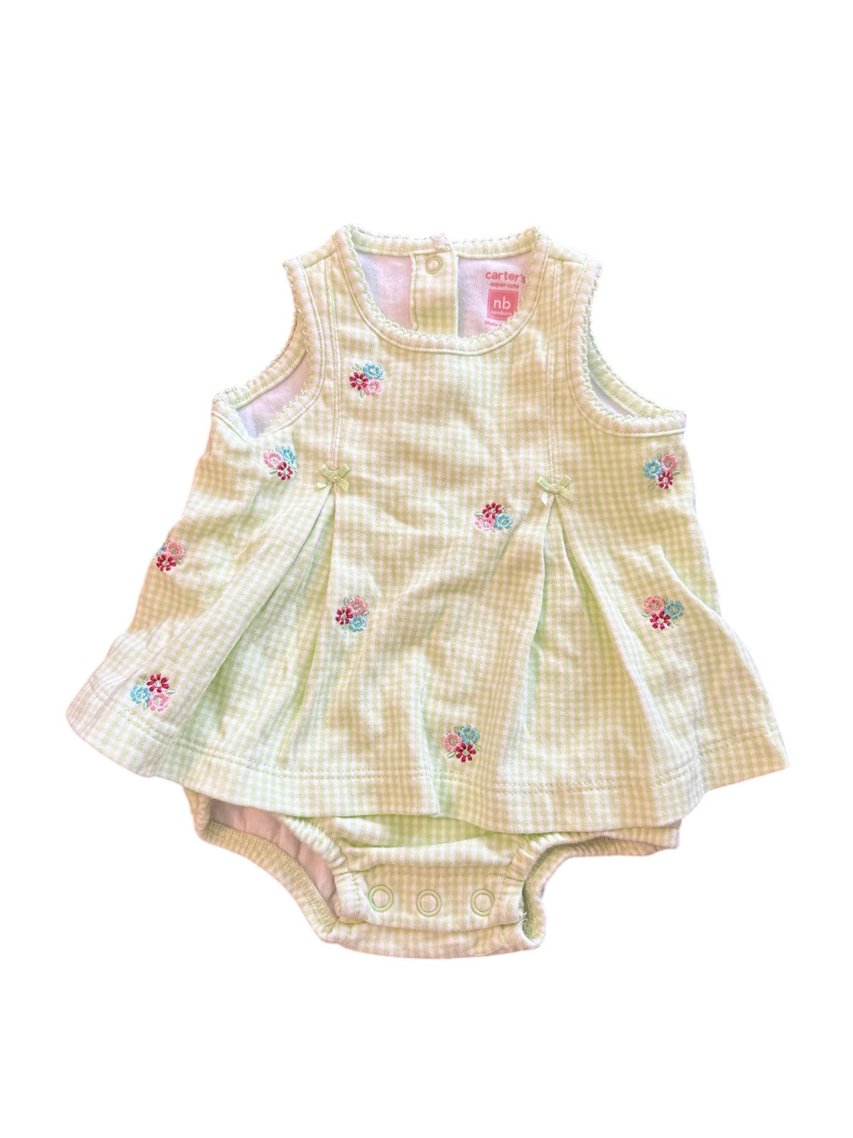 Carter's Green Gingham Floral Romper Newborn