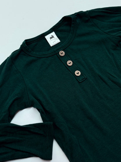Little & Lively Green Henley Long Sleeve 3T 4T