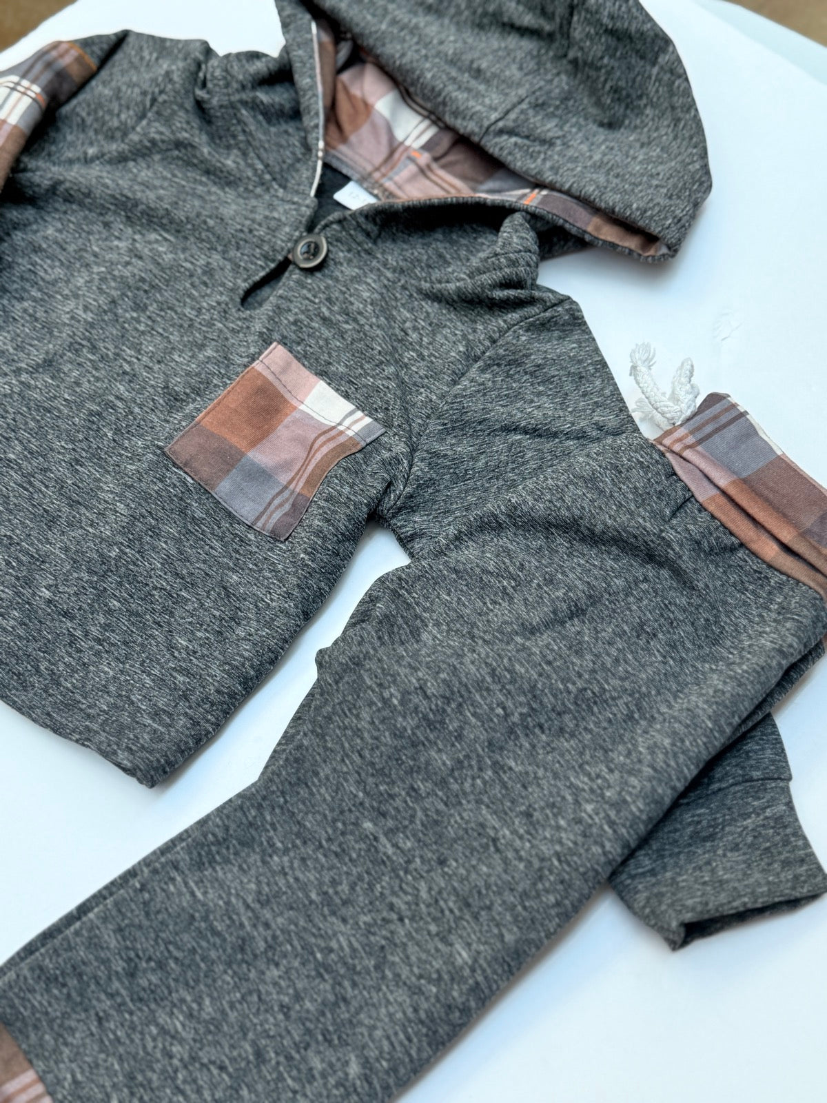 Unknown Gray Plaid Hoodie Set 12-18M
