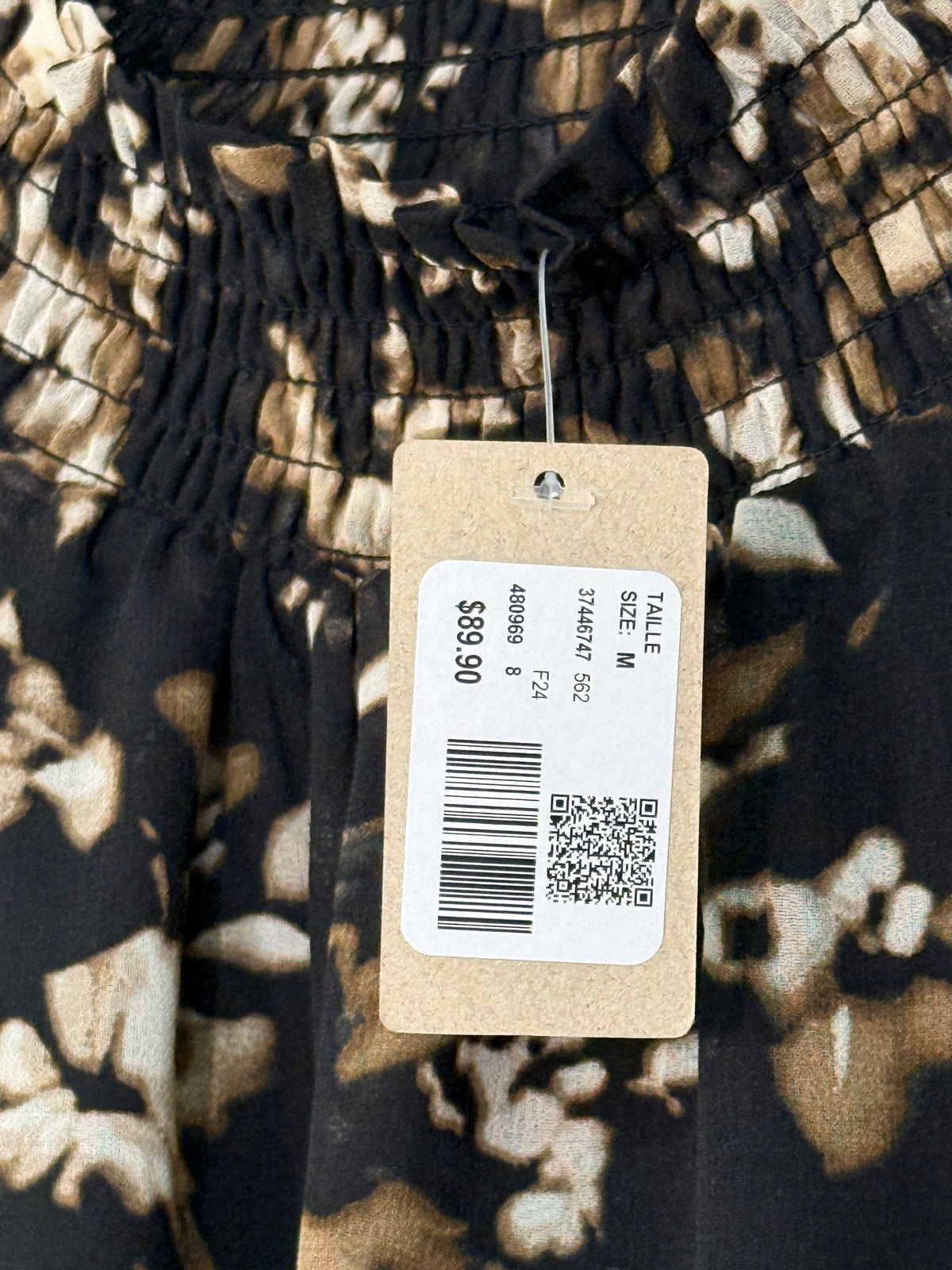 NWT Thyme Black Floral Smocked Midi Dress M