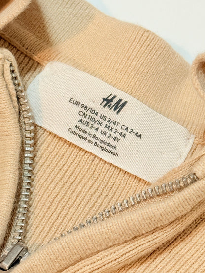 H&M Beige Zip-Up Knit Cardigan 3-4T