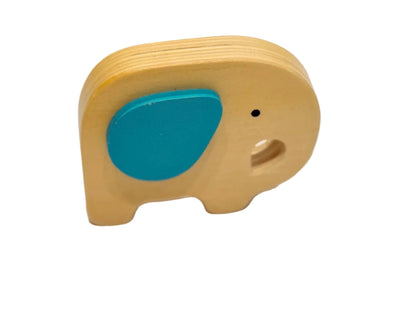 Wooden Elephant Toy Rattle Blue Ear