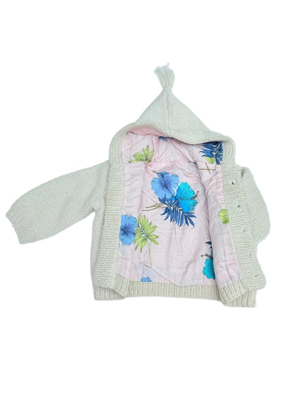 Handmade Cream Knit Hooded Cardigan Lined Baby 12m