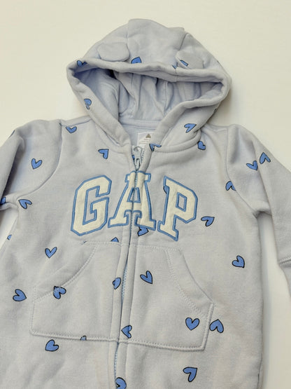 Baby Gap Heart Print Fleece Hooded Sleeper 3-6M