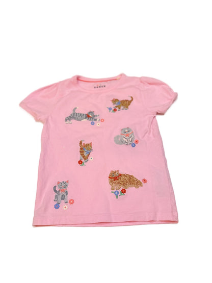 Boden Cat Embroidered Pink T-Shirt 5-6Y