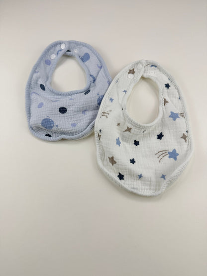 Baby Muslin Snap Bibs Blue Stars Planets 2-Pack 0-6M