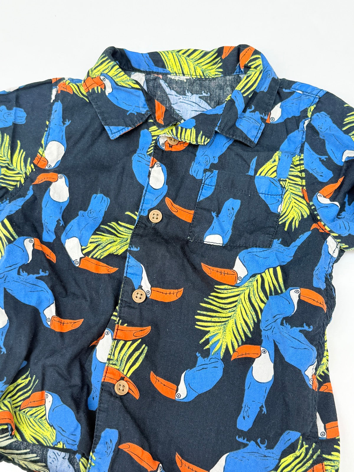 Toucan Print Button-Up Short Sleeve Shirt 18-24m