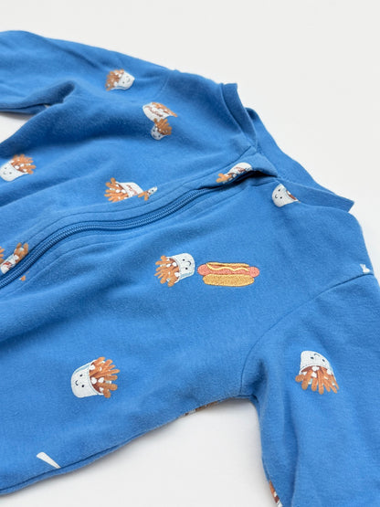 Pekkie Blue Food Print Footed Sleeper 3M