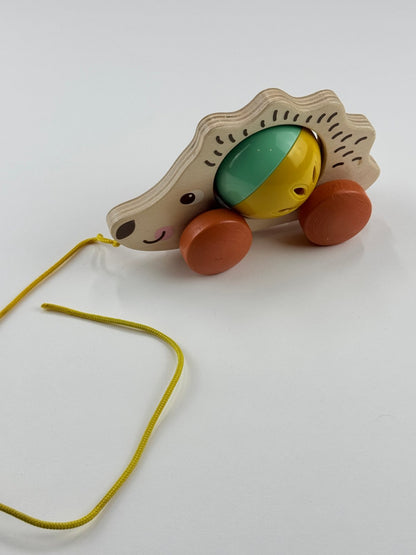 Wooden Hedgehog Pull Toy with Rattle Ball
