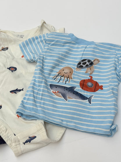 Pekkle Sea Creature 3-Piece Overall Set 9M