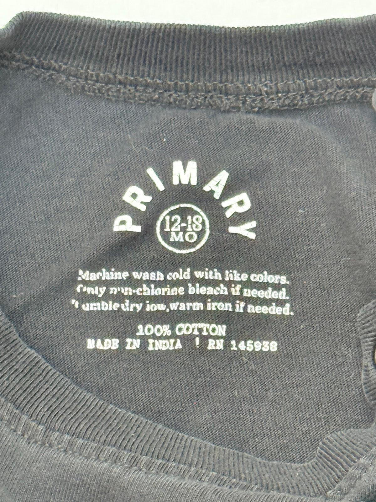 Primary Black T-Shirt 12-18M