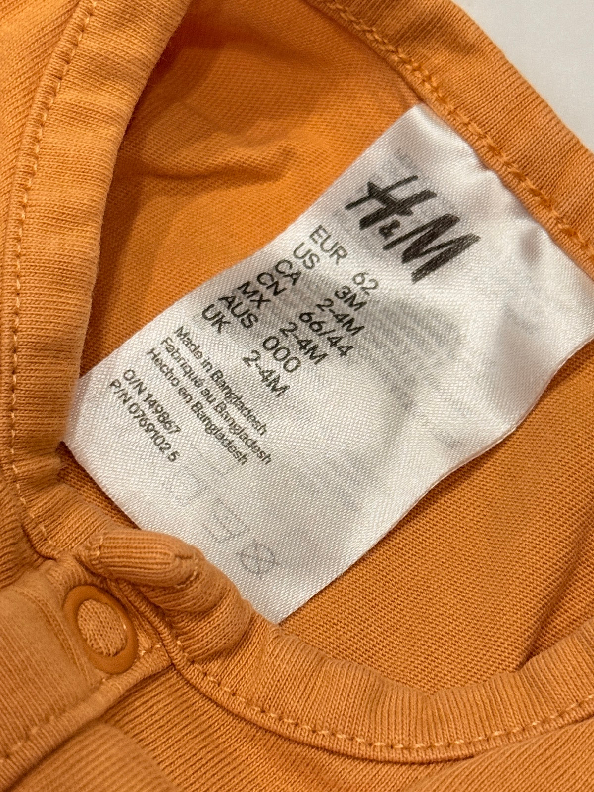 H&M Mustard Snap Romper 2-4M