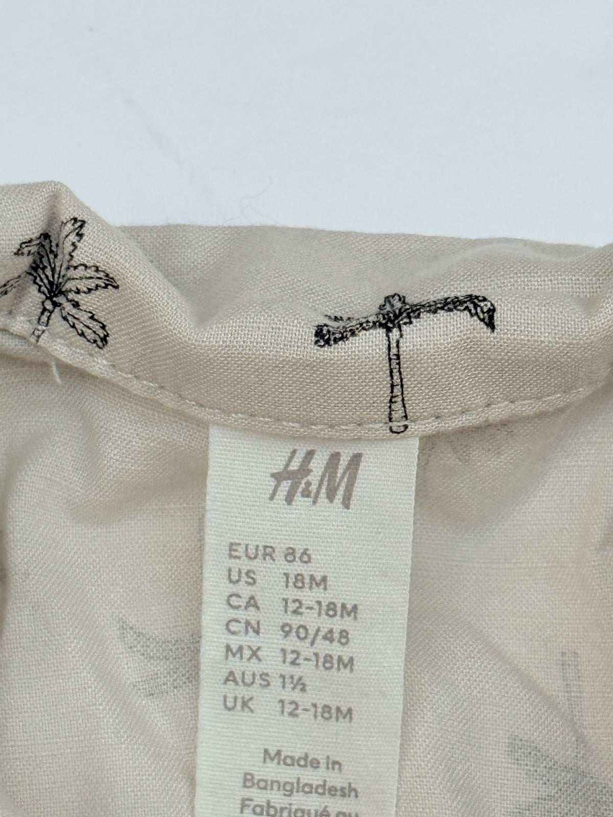 H&M Palm Tree Print Shirt 12-18M