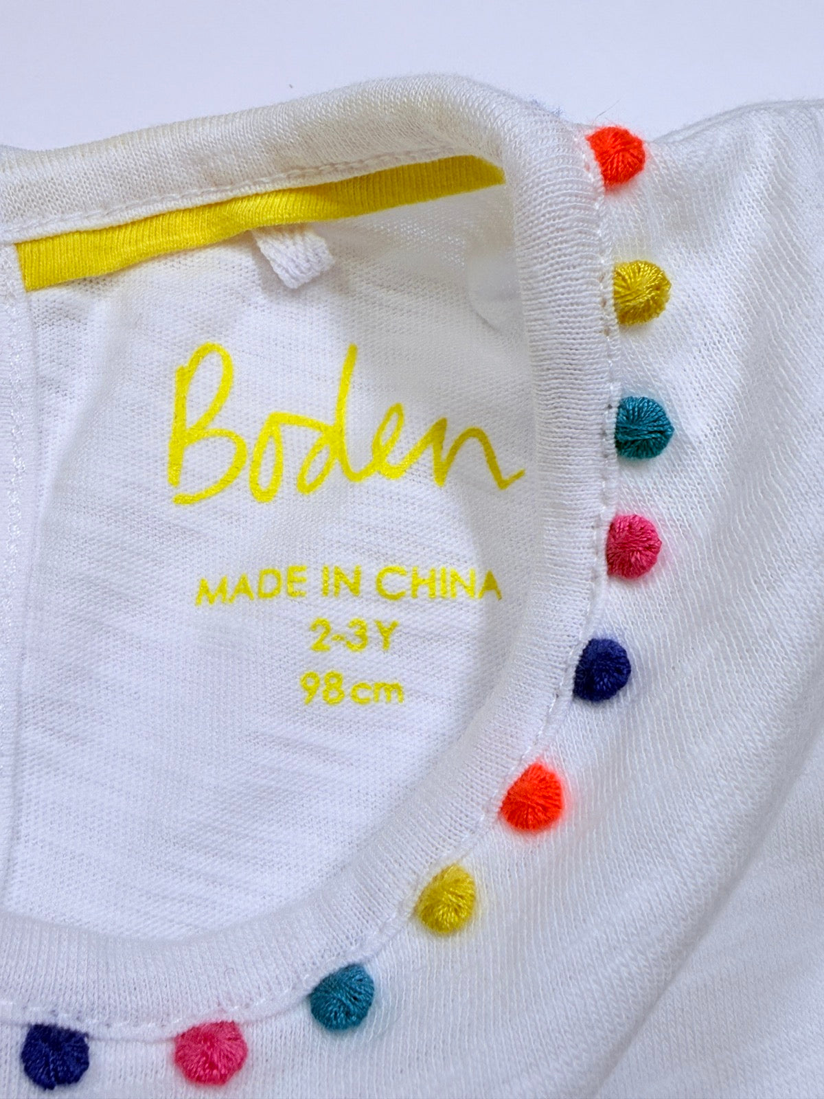 Mini Boden Pom Pom White T-Shirt 2-3Y