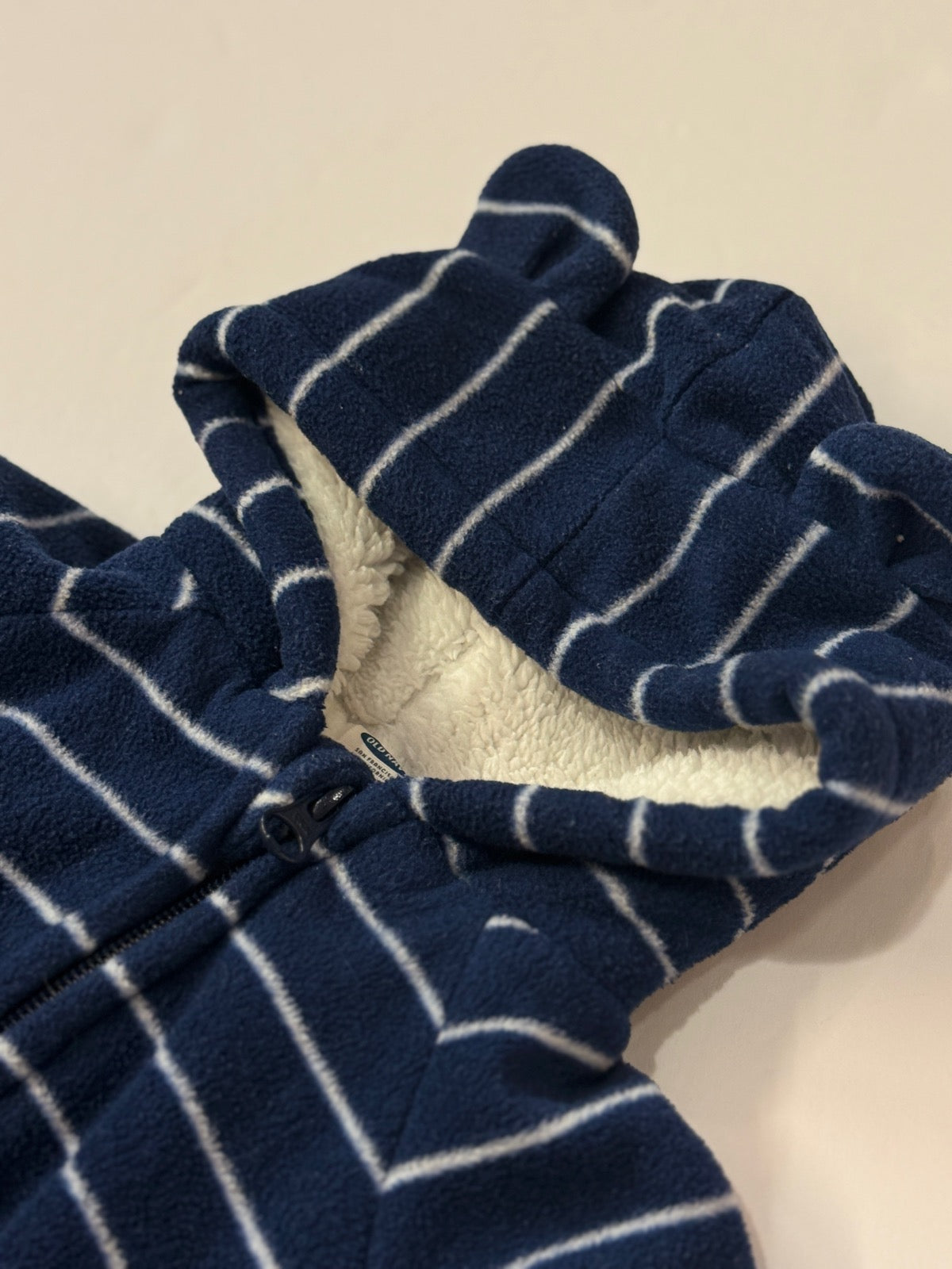 Old Navy Striped Bear Fleece Pram Suit 0-3M