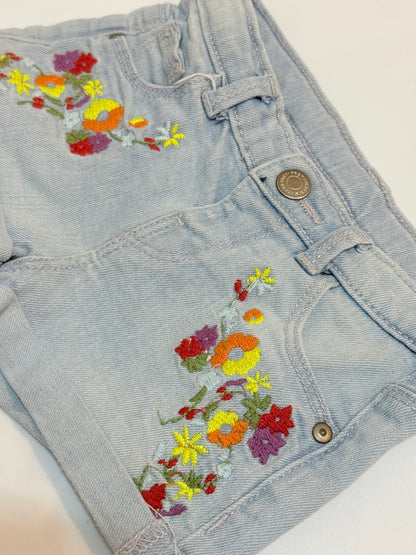 Zara Baby Girl Floral Embroidered Denim Shorts 3-6m