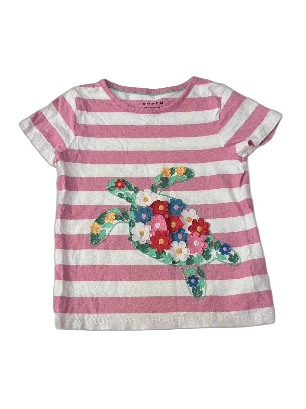 Mini Boden Floral Turtle Stripe T-Shirt 5-6Y