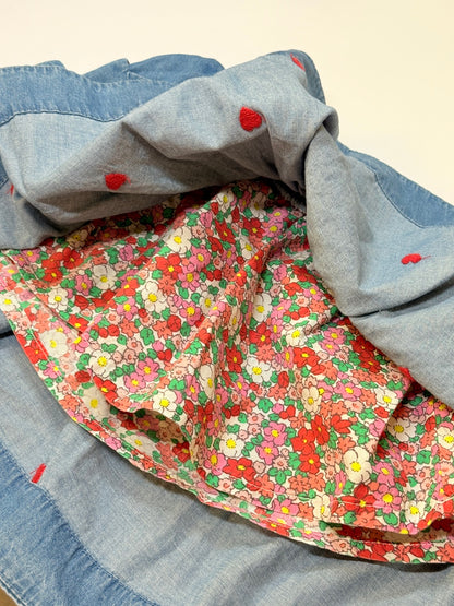 Mini Boden Denim Heart Embroidered Skirt 4-5Y