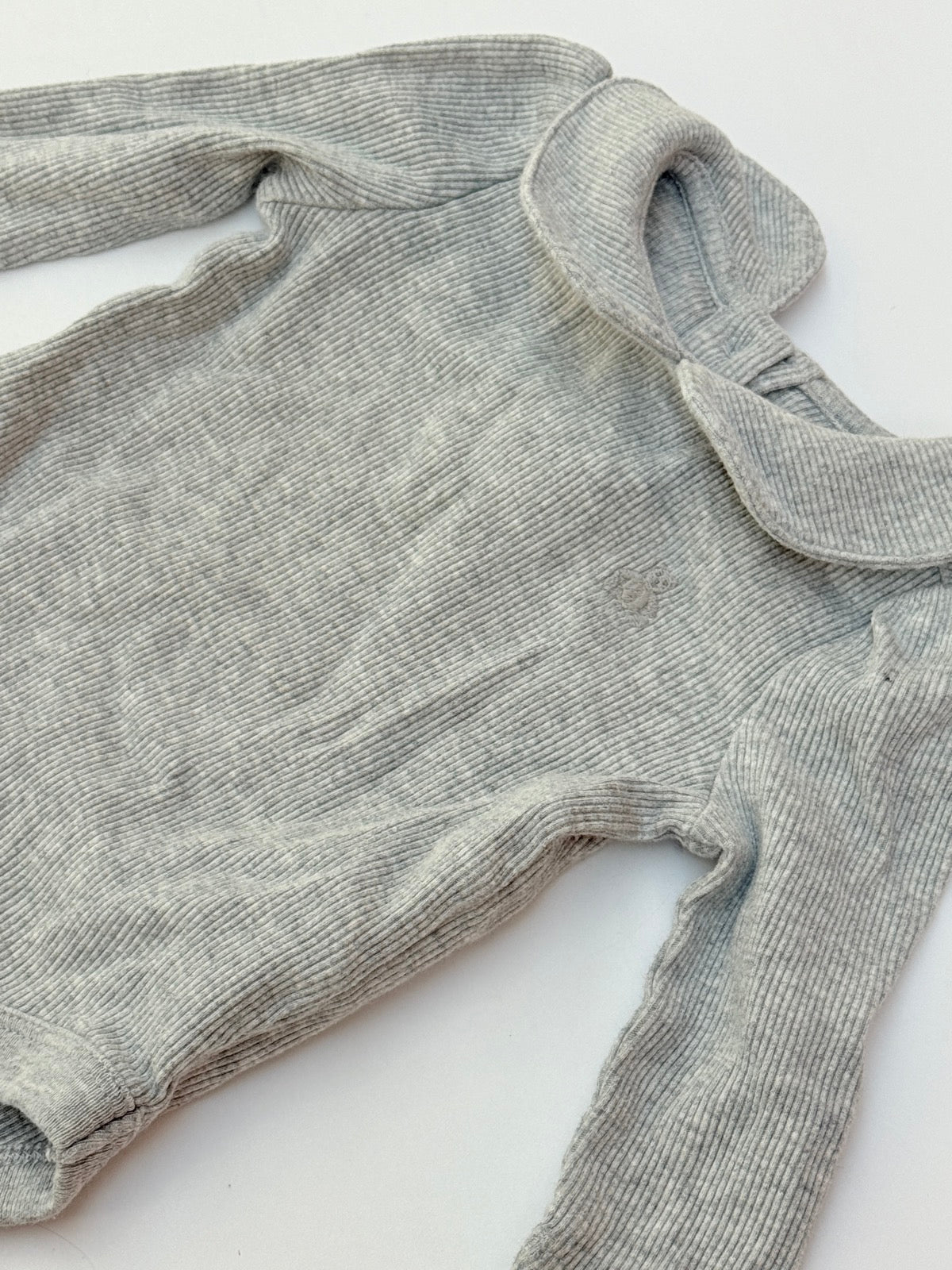 Baby Gap Gray Ribbed Peter Pan Collar Bodysuit 0-3M