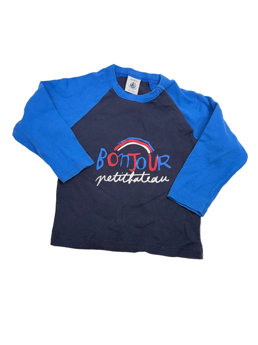 Petit Bateau Bonjour Navy Blue Raglan Top 18m