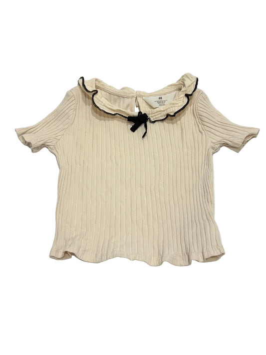 H&M Cream Ribbed Ruffle Collar Top 4-6Y