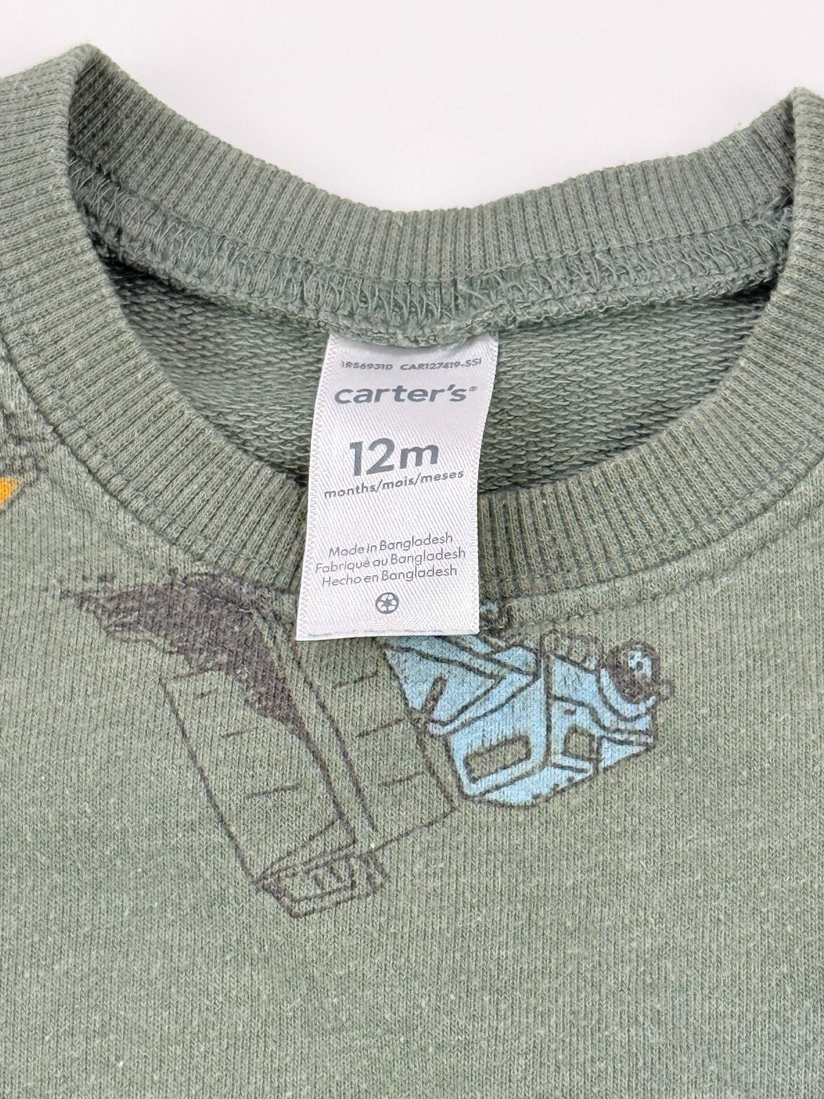Carter's Construction Truck Green Sweatshirt 12M