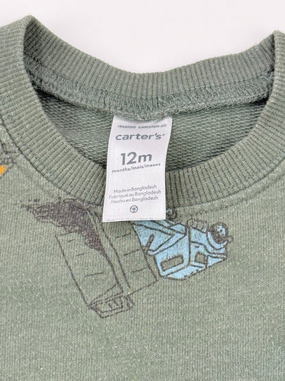 Carter's Construction Truck Green Sweatshirt 12M