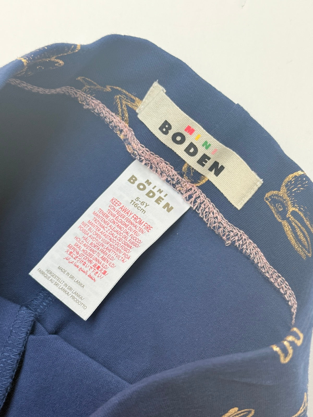 Mini Boden Navy Gold Rabbit Leggings 5-6Y