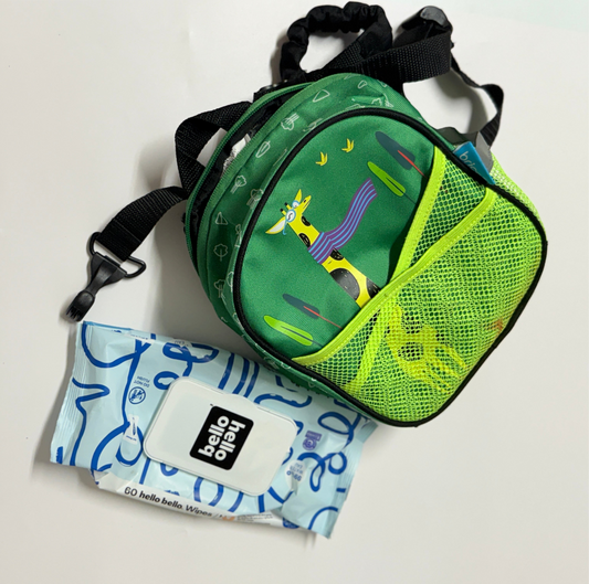 Toddler back pack with “leash” clip