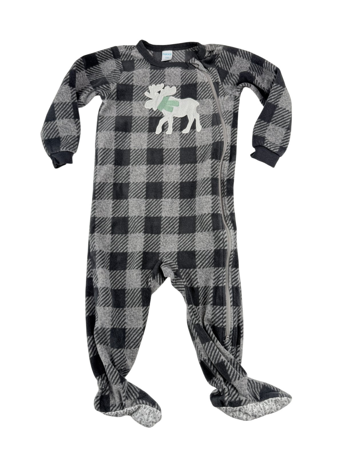 Pekkle Buffalo Plaid Moose Fleece Sleeper 18M