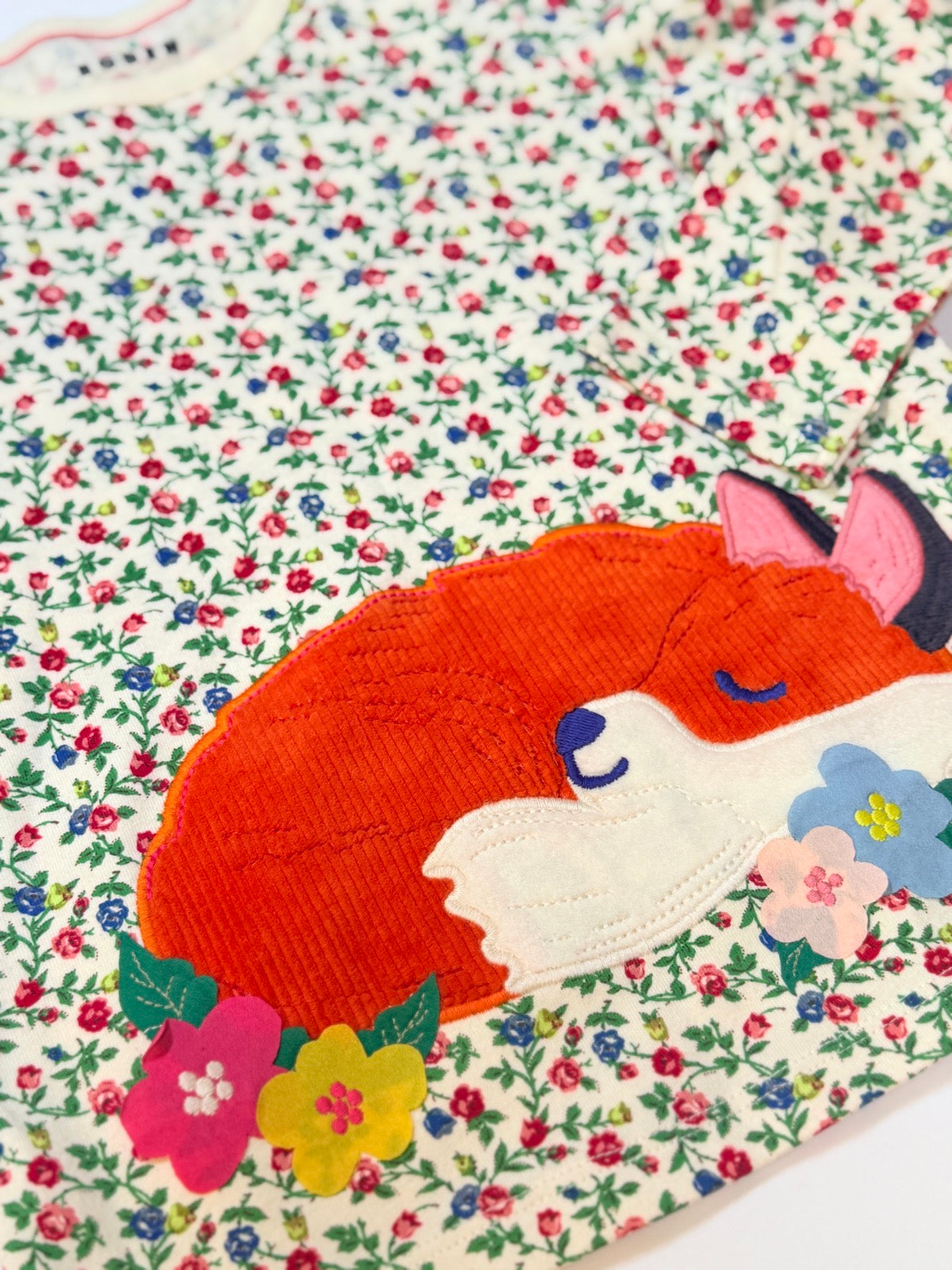 Mini Boden Floral Fox Appliqué Top 5-6Y