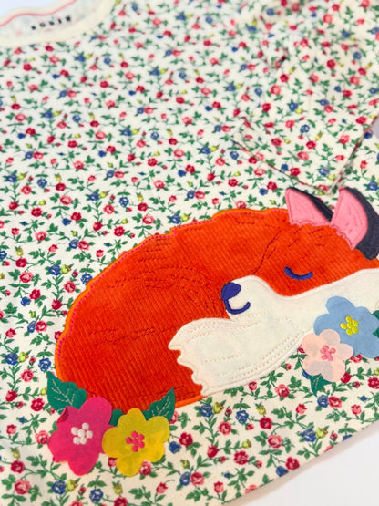 Mini Boden Floral Fox Appliqué Top 5-6Y