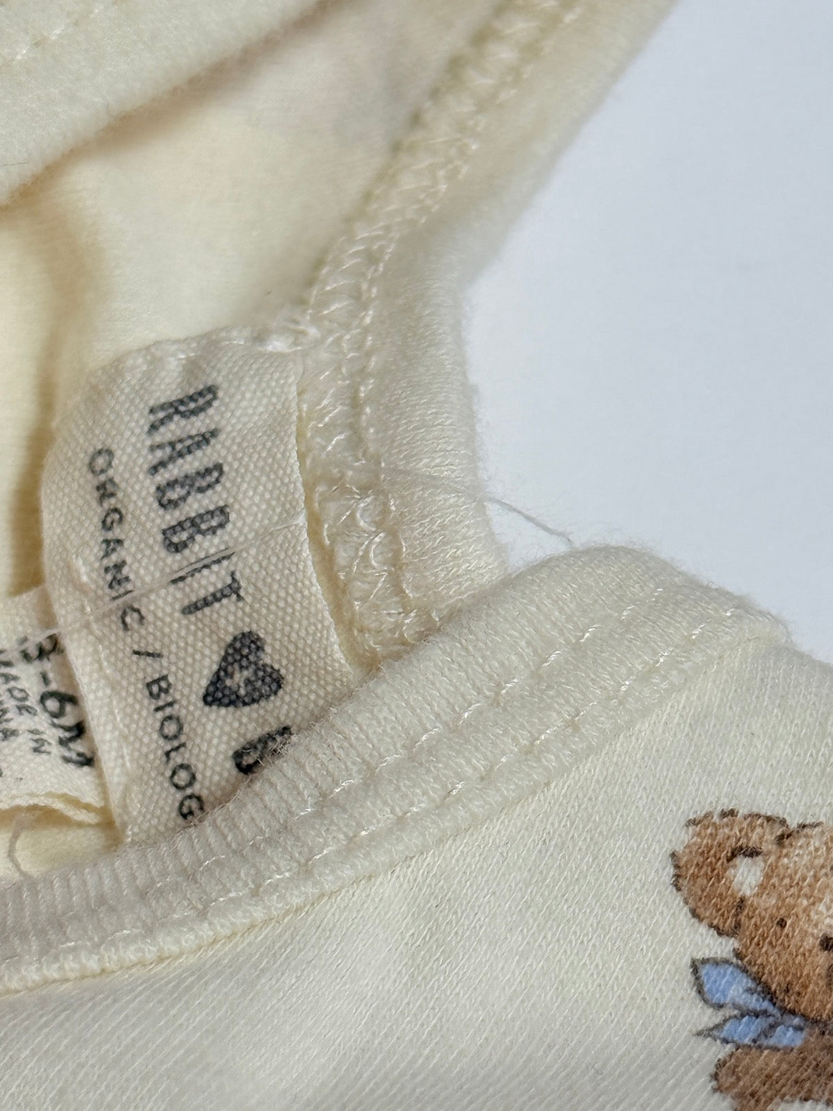 Rabbit and Bear Baby Teddy Bear Bodysuit 3-6M
