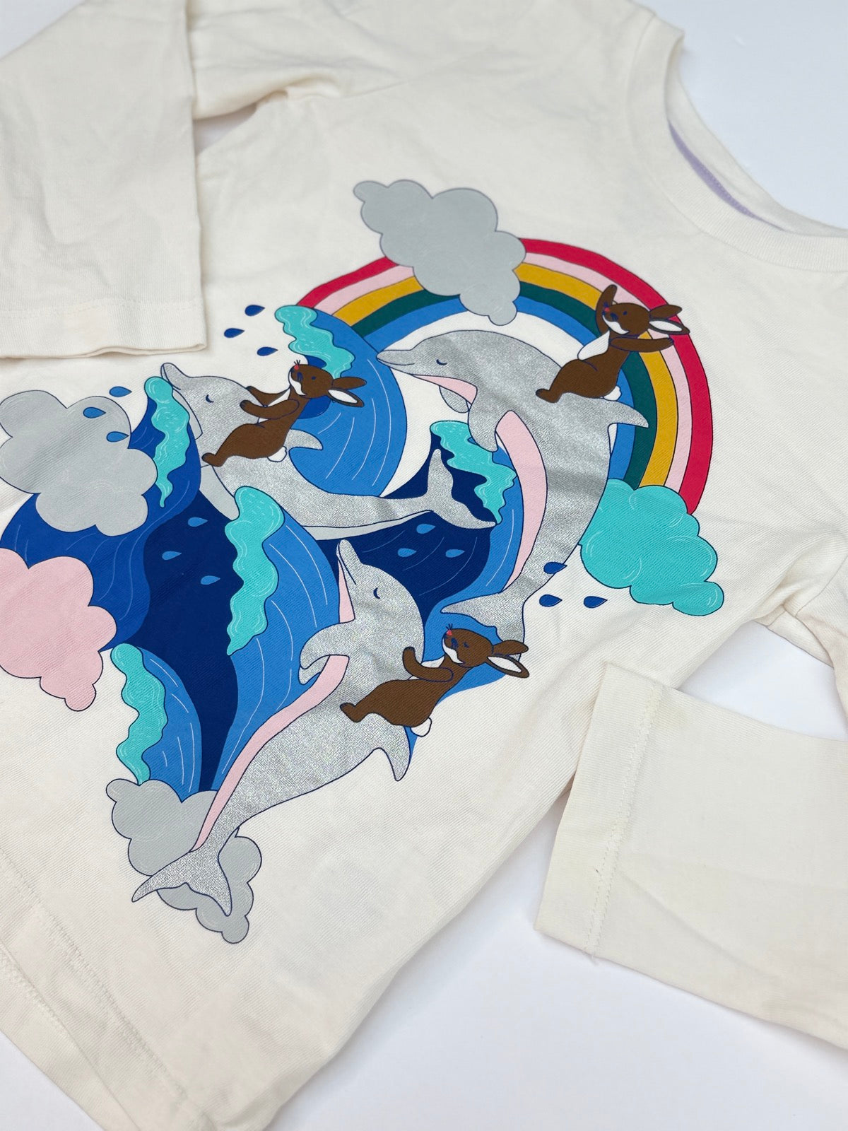 Mini Boden Dolphin Rainbow Long Sleeve Tee 5-6y